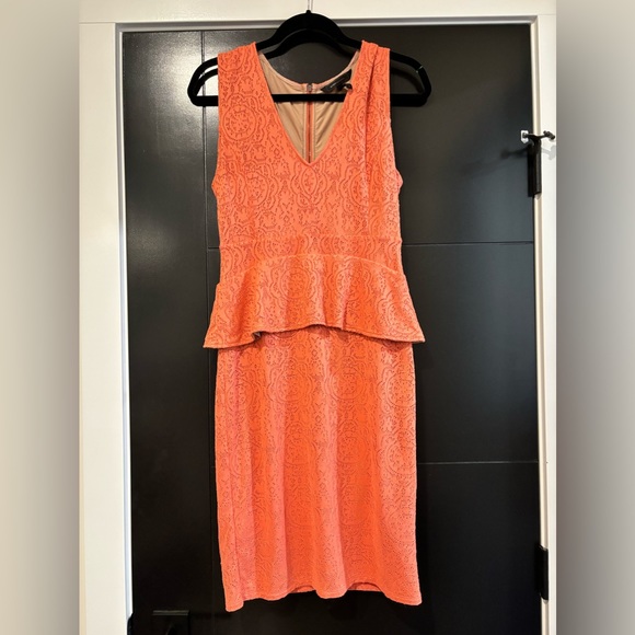Coral Peplum Dress - Picture 1 of 5